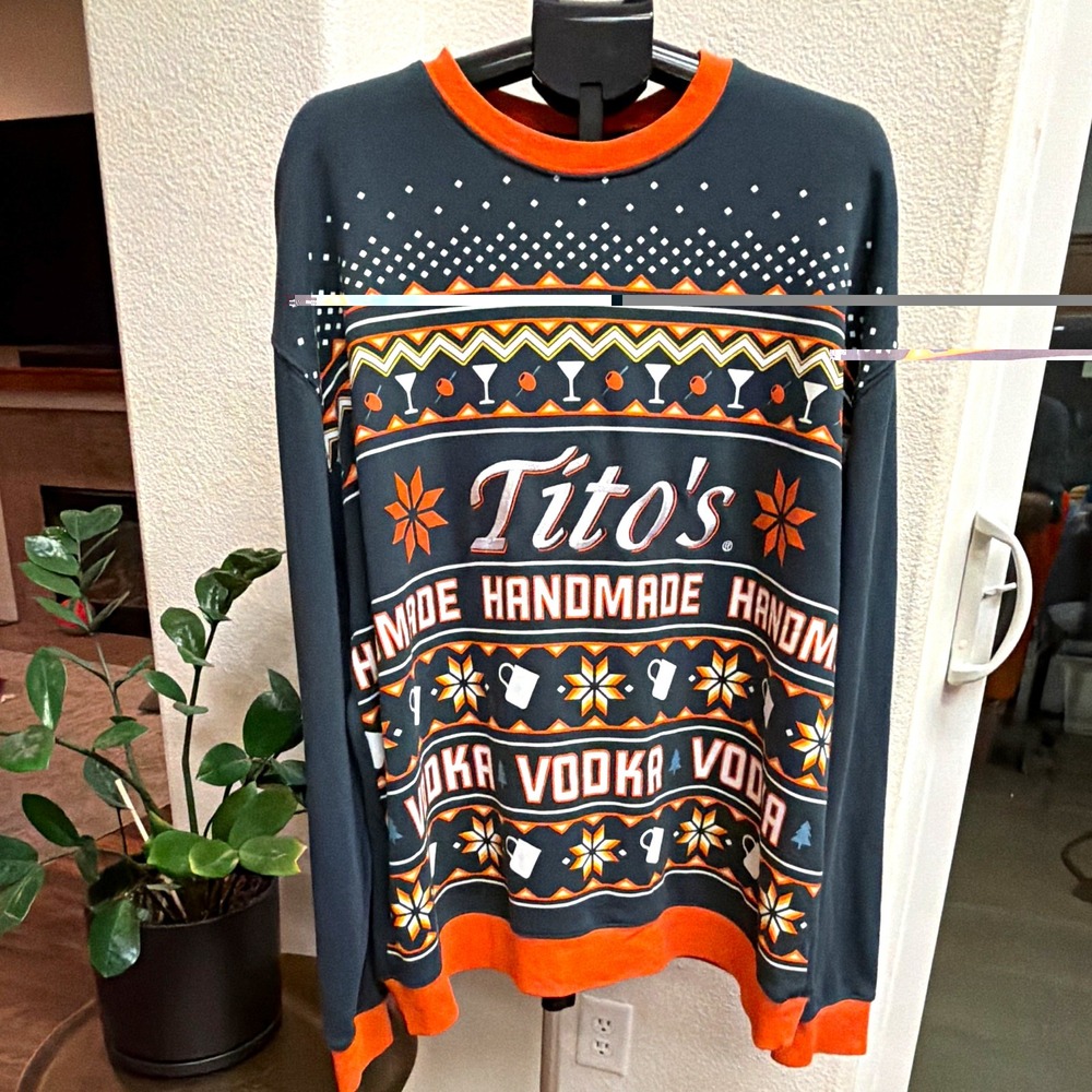 Tito's Handmade Vodka Men's 3XL Gray Orange Pullover Ugly Christmas Sweater